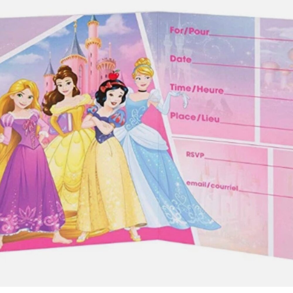 7 Disney Princess Bundle Party Invites,Treat bags,Blowouts,Sash for 16 Guest NEW